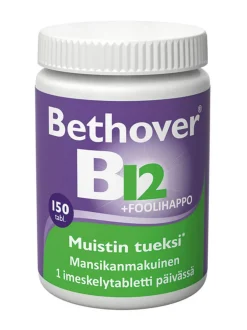 Apteekin Terveystuotteet-Bethover B12-vitamiini + foolihappo 150tabl. mansikka